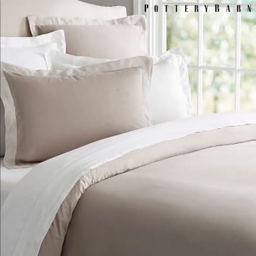 Pottery Barn Tencel Pillowcases Shams x2 in Taupe Color Standard Size